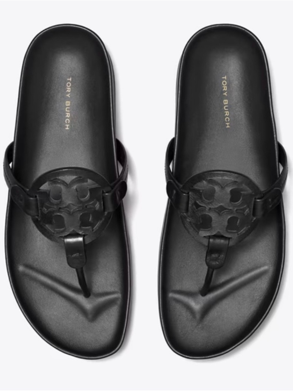 Tory Burch Black Leather Logo Thong Sandals